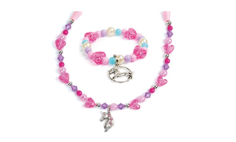 example of a piece of pink and purple unicorn jewellery. 