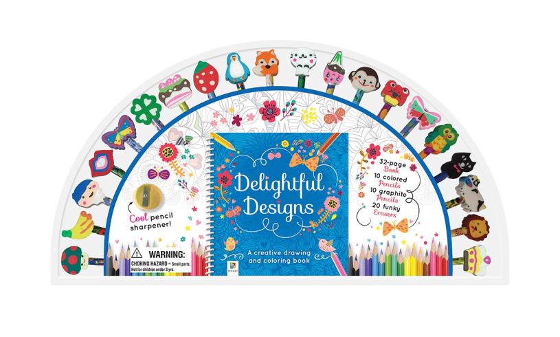 the delightful designs activity set displaying the range of fun pencils
