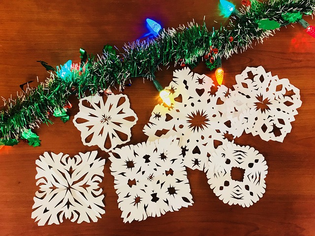Paper snowflakes with Christmas lights