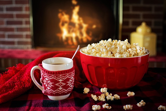 Festive film night popcorn and hot chocolate