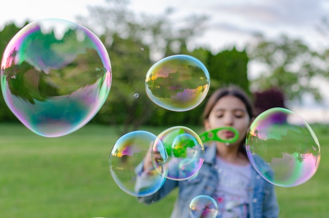 Kids blowing bubbles