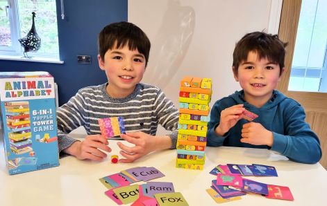 Animal Alphabet - Wooden Topple Tower with 6 Games
